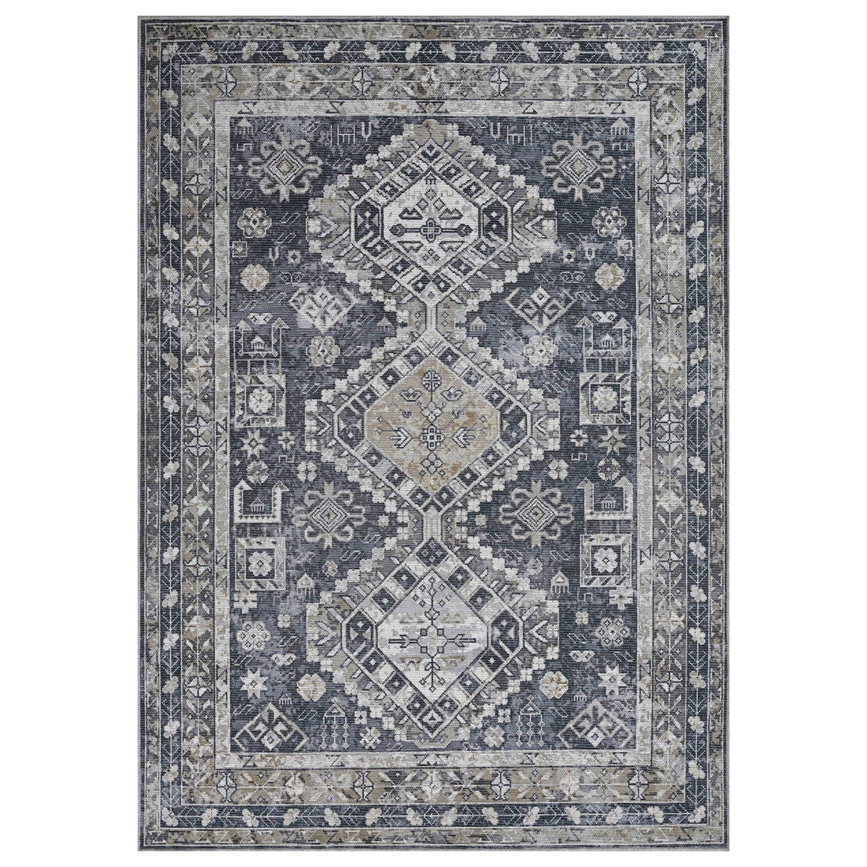 Amer Rugs ALA-9 Alaska Machine-Washable Vintage Medallion Power-Loomed /Mustard Area Rug