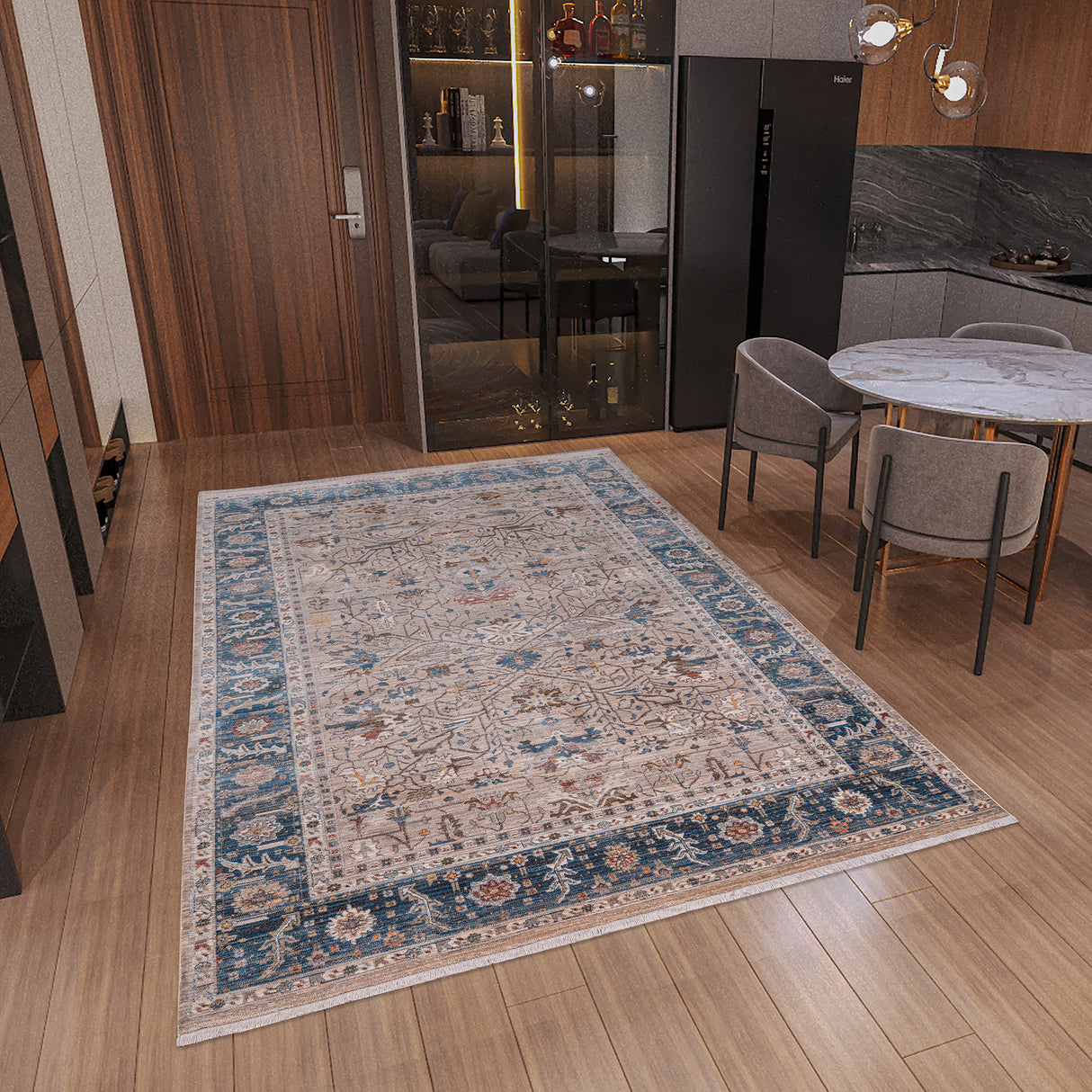 Amer Rugs ARC-4 Arcadia Oriental Design /Navy Runner Rug, 2'7" X 10' Area Rug