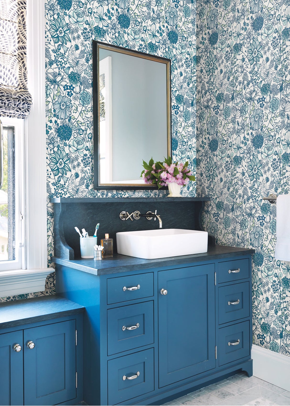 A-Street Prints AST3791 Daley Blue Line Floral Wallpaper