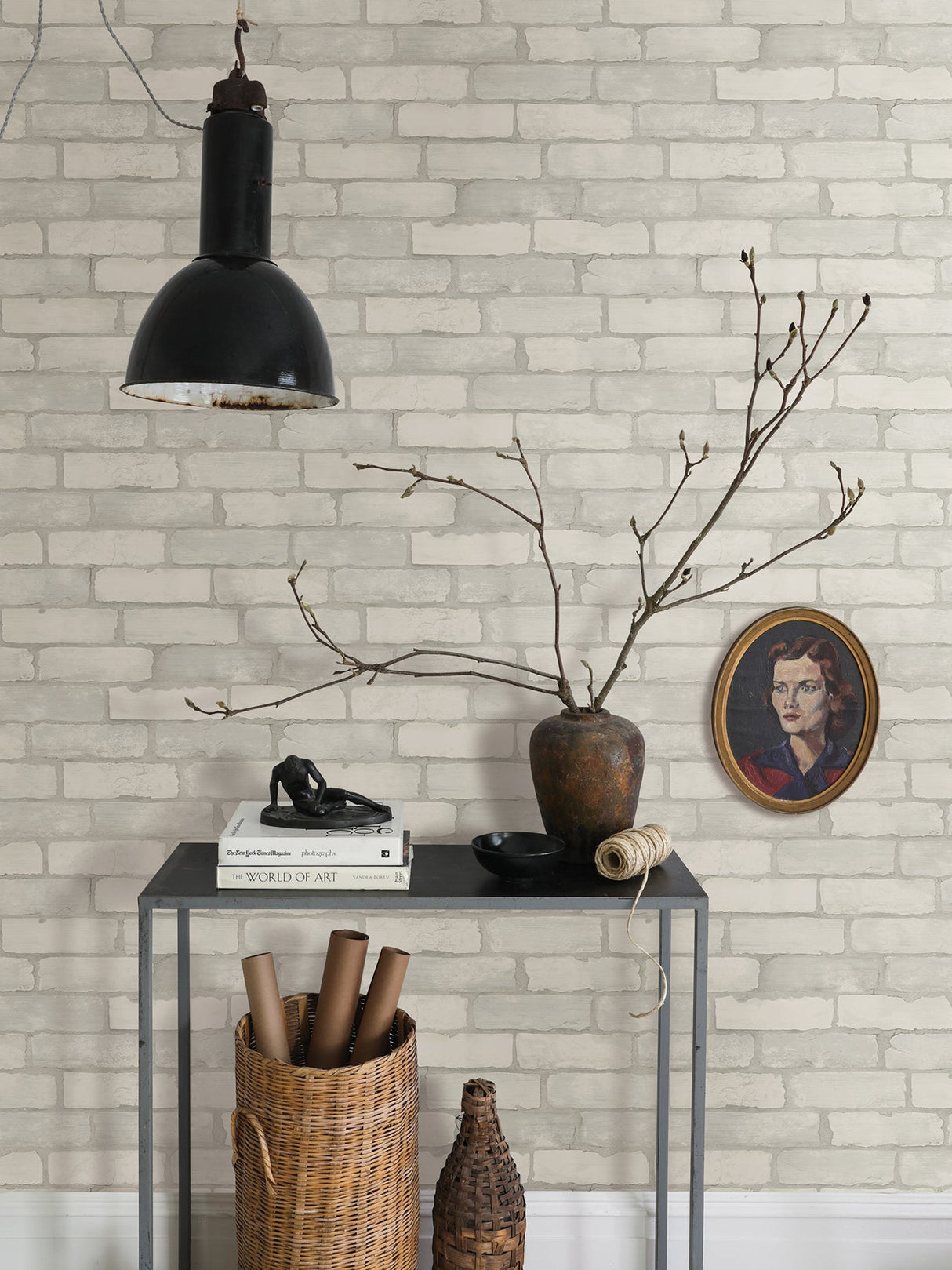 A-Street Prints AST4075 Limewashed Aged White Brick Wallpaper