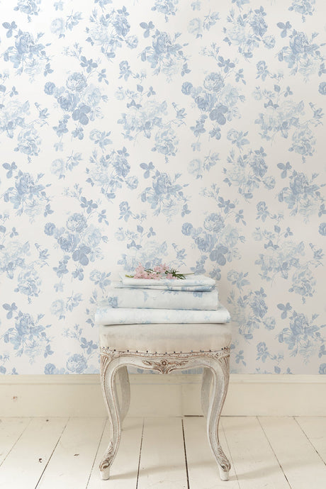 A-Street Prints AST4102 Everblooming Rosettes Dreamy Sky Cabbage Rose Bouquets Wallpaper