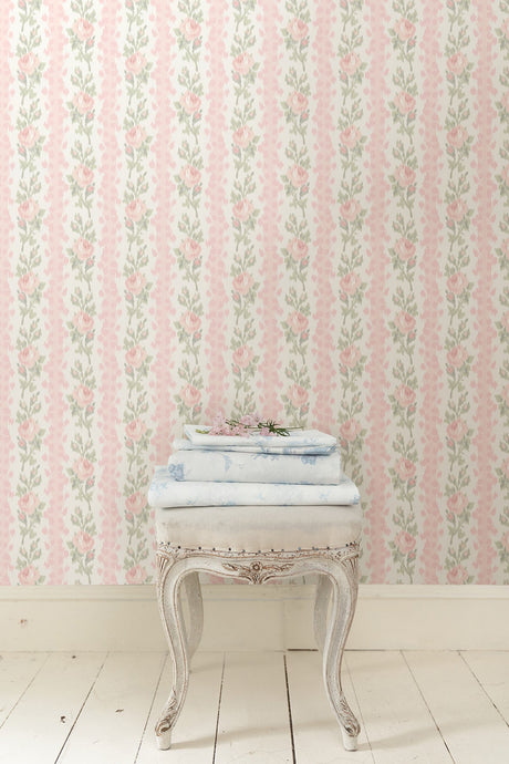 A-Street Prints AST4105 Blooming Heirloom Marie Pink Rose Stripe Wallpaper