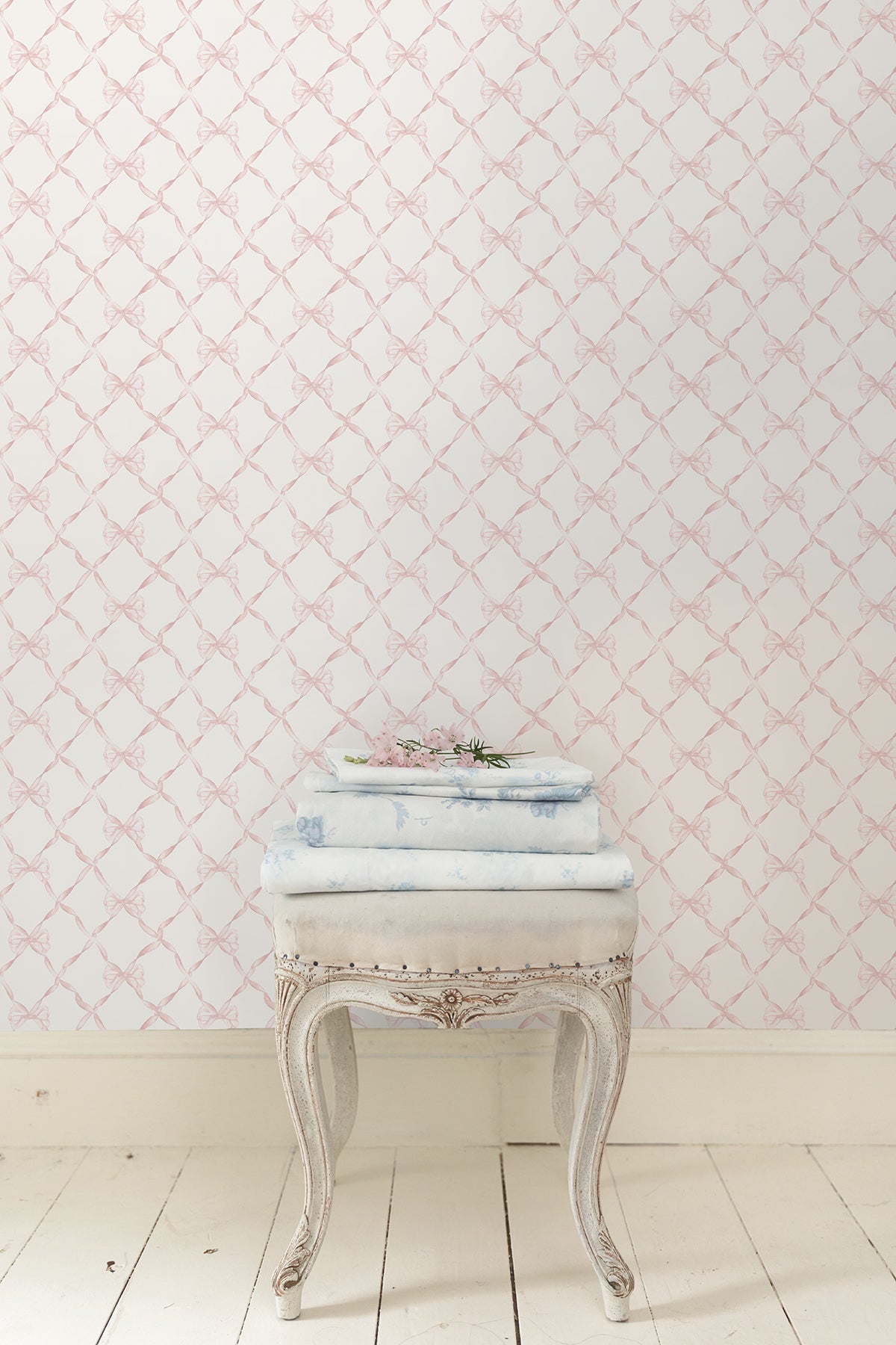 A-Street Prints AST4114 Baby Bow Faded Primrose Ribbon Trellis Wallpaper