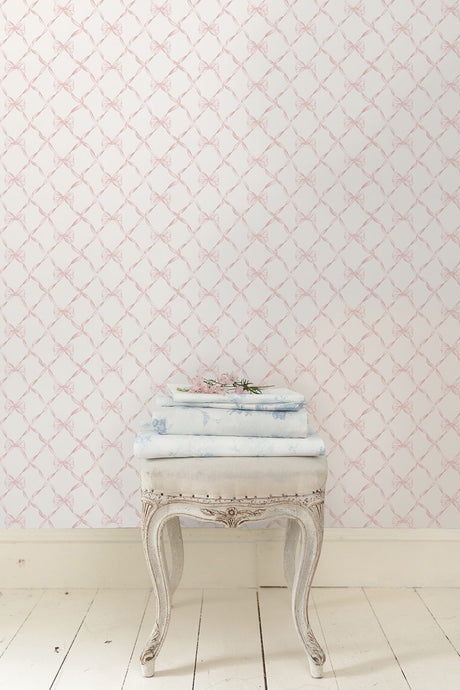 A-Street Prints AST4114 Baby Bow Faded Primrose Ribbon Trellis Wallpaper