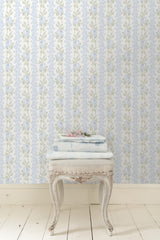 A-Street Prints AST4171 Blooming Heirloom Blue Romance Rose Stripe Wallpaper