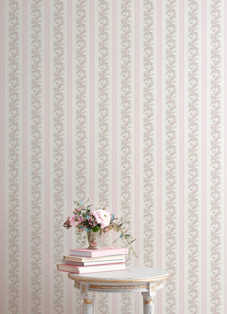 A-Street Prints AST4649 Marigold Wreath Pastel Peach Floral Stripe Wallpaper