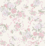 A-Street Prints AST4653 Cabbage Rose Bow Pretty in Pink Ribbons & Roses Wallpaper