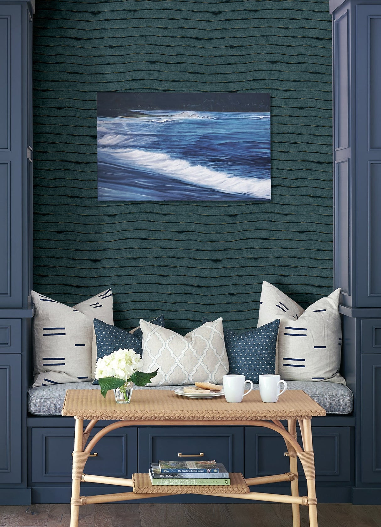 A-Street Prints AST4682 Naia Blue Horizontal Wavy Lines Wallpaper