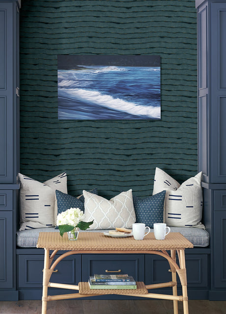 A-Street Prints AST4682 Naia Blue Horizontal Wavy Lines Wallpaper