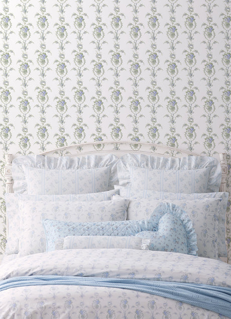 A-Street Prints AST6089 Rose Cheeks Blye Elysees Floral Cluster Wallpaper