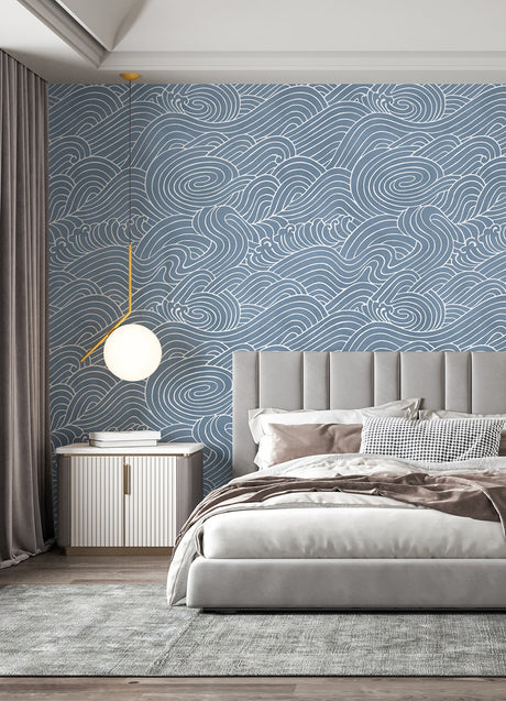 Katie Hunt x A-Street Prints ASTM5041 Waves Ocean Blue Wall Mural