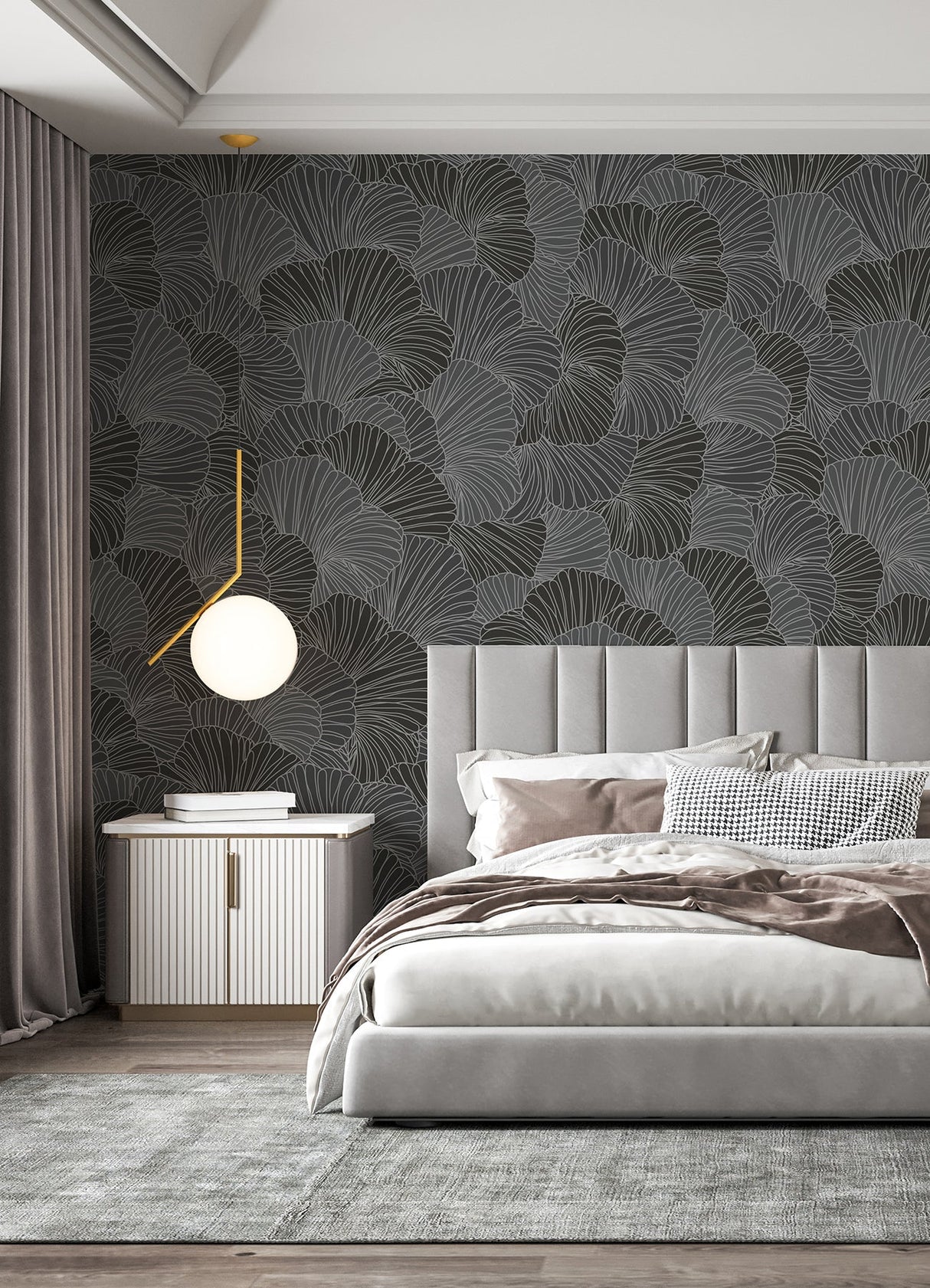 Katie Hunt x A-Street Prints ASTM5050 Petals Charcoal Grey Wall Mural