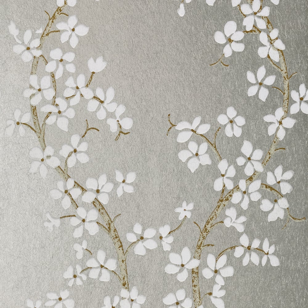 Anna French AT6156 ST. ALBANS GROVE White and Silver Wallpaper