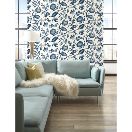 York AT7021 Watercolor Jacobean Blue & White Wallpaper