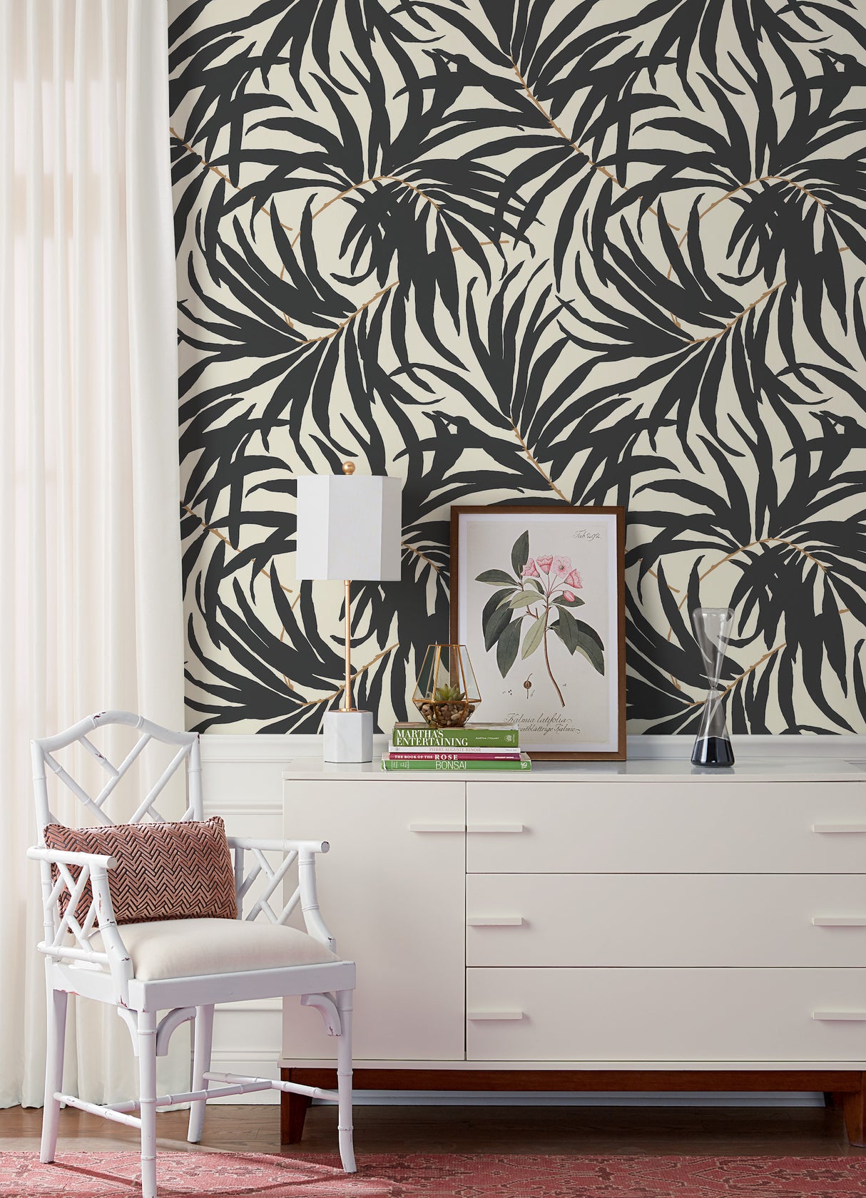 York AT7056 Bali Leaves Off White & Dark Grey Wallpaper