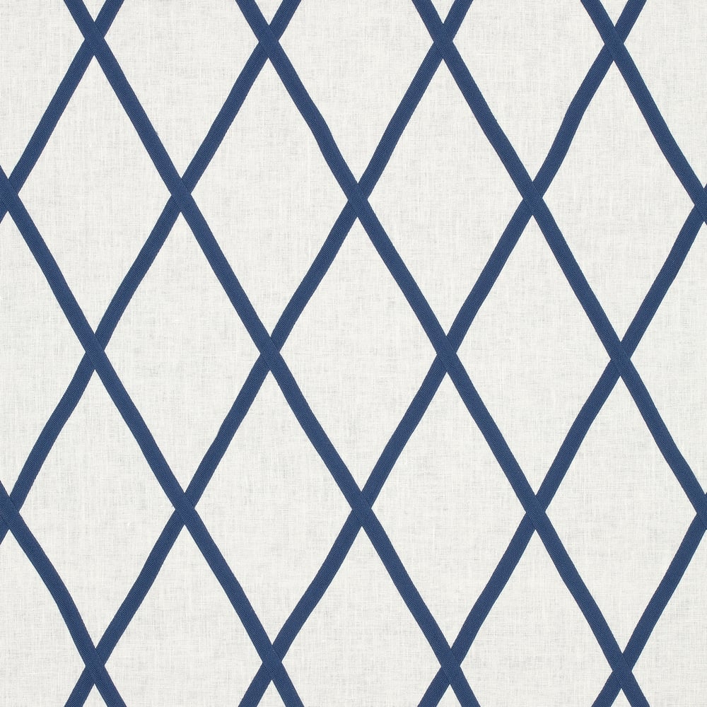 Anna French AW78708 TARASCON TRELLIS APPLIQUE Navy on White Fabric