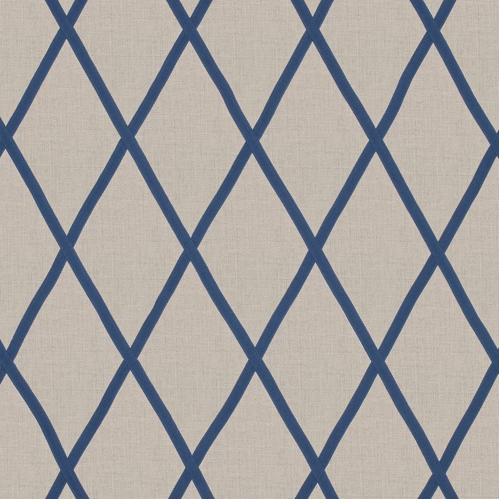 Anna French AW78713 TARASCON TRELLIS APPLIQUE Navy on Natural Fabric