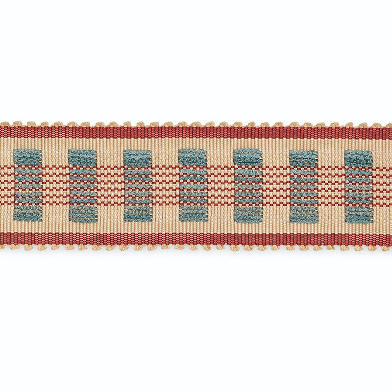 Schumacher B220-5 LUCINDA BRAID 7/8" in ECRU/DELFT/GARNET Tr