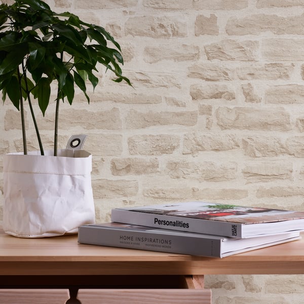 Galerie BB51129 Beige Cream Rocky Retreat Motif - Eade's Wallpaper