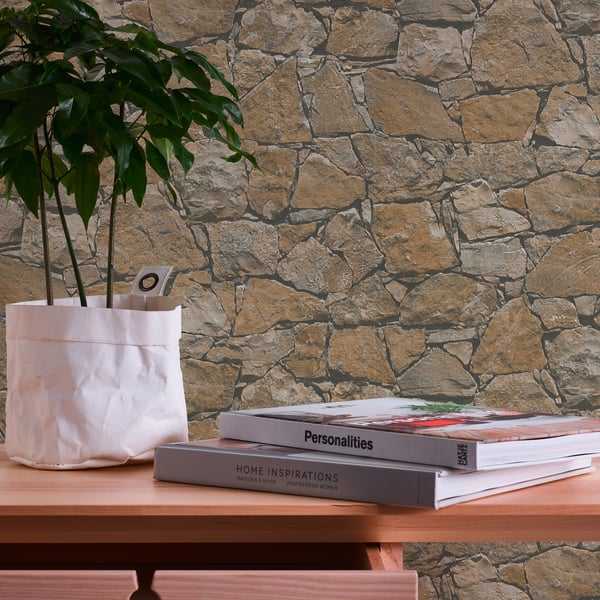 Galerie BB51138 Beige Brown Black Claystone Cottage Motif - Eade's Wallpaper