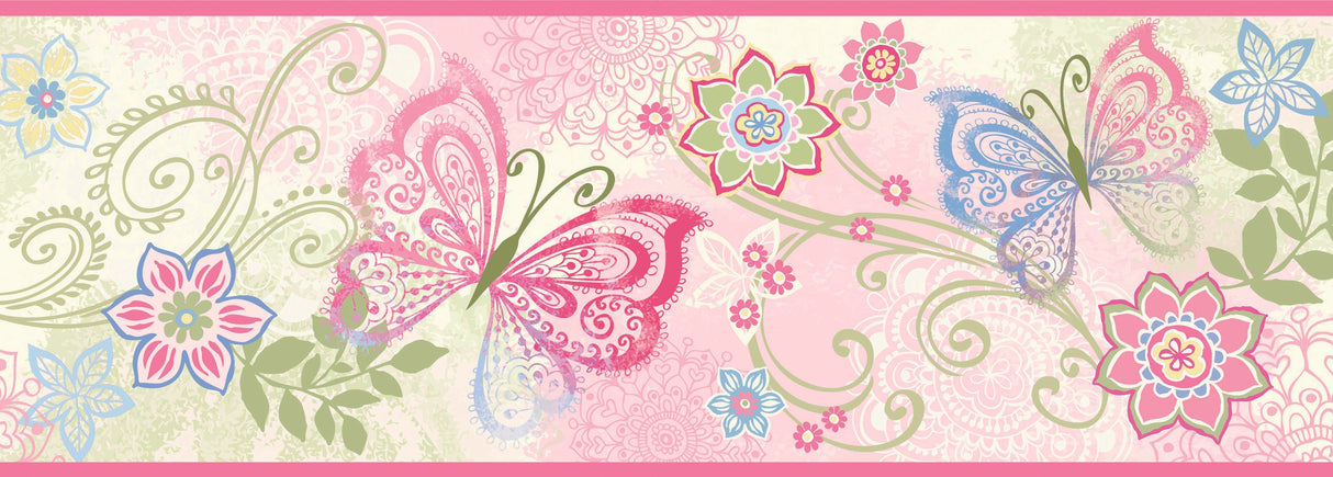 Chesapeake BBC46451B Fantasia Pink Boho Butterflies Scroll Border