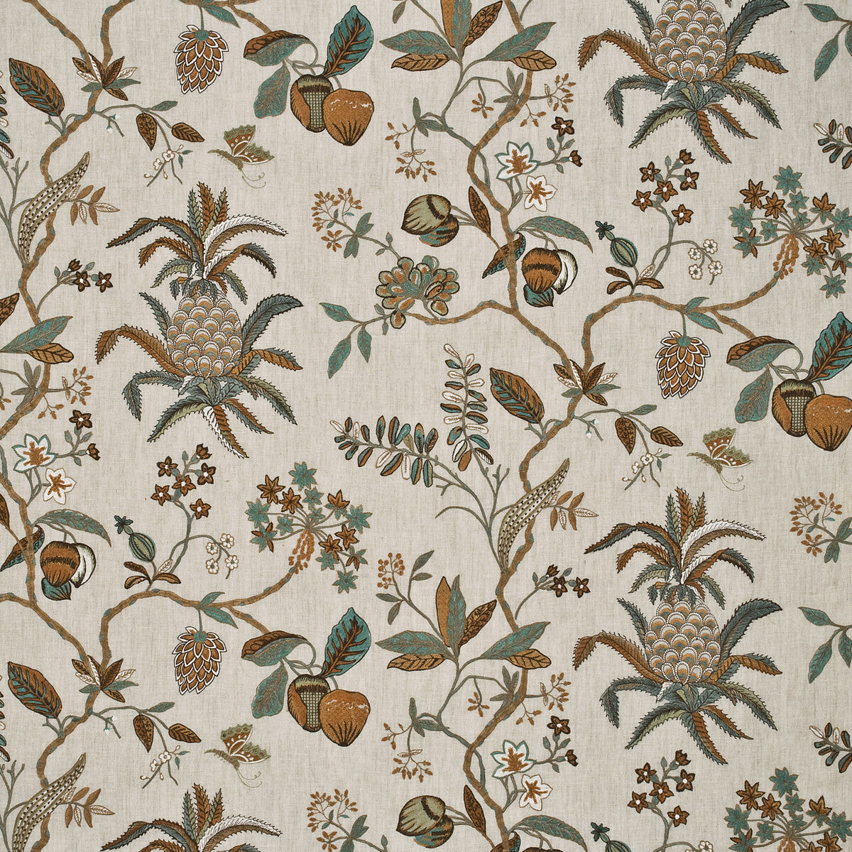 G P & J BAKER BF10347.1.0 EXOTIC PINEAPPLE LINEN SAGE/DOVE Fabric - Eade's Wallpaper