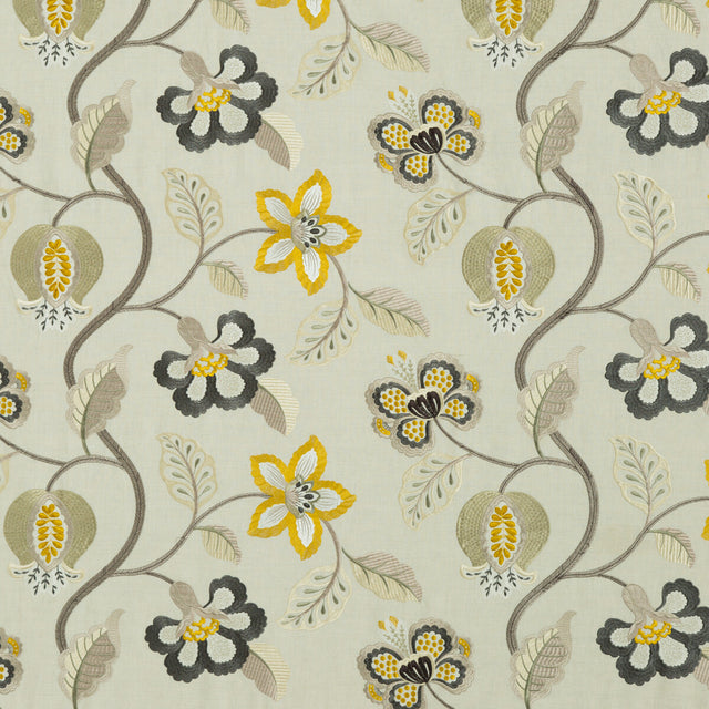G P & J BAKER BF10532.4.0 ELVASTON GRAPHITE/CITRON Fabric - Eade's Wallpaper