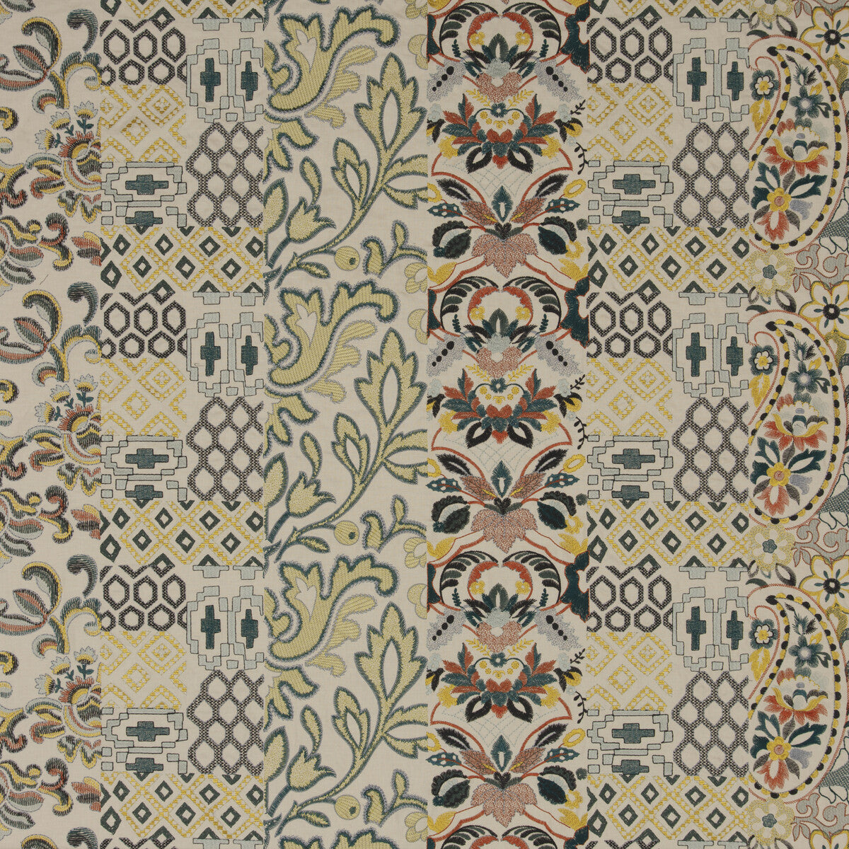 G P & J BAKER BF10650.2.0 QUEEN'S SAMPLER AMBER/EMERALD Fabric - Eade's Wallpaper