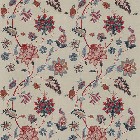 G P & J BAKER BF10784.1.0 BAKER'S INDIENNE EMBROIDERY INDIGO/RED Fabric - Eade's Wallpaper