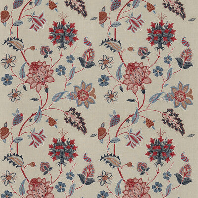 G P & J BAKER BF10784.1.0 BAKER'S INDIENNE EMBROIDERY INDIGO/RED Fabric - Eade's Wallpaper