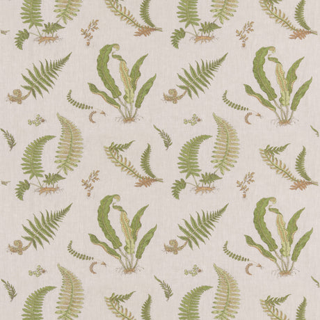 G P & J BAKER BF10991.3.0 FERNS EMBROIDERY GREEN/NATURAL Fabric - Eade's Wallpaper
