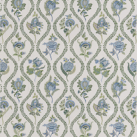 G P & J BAKER BF11025.2.0 BURFORD EMBROIDERY BLUE/EMERALD Fabric - Eade's Wallpaper