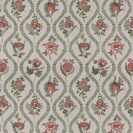 G P & J BAKER BF11025.5.0 BURFORD EMBROIDERY EMERALD/RED Fabric - Eade's Wallpaper