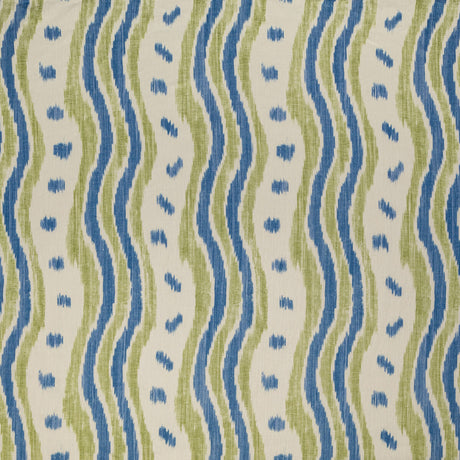 LEE JOFA BFC-3687.523.0 IKAT STRIPE BLUE/LIME Fabric - Eade's Wallpaper