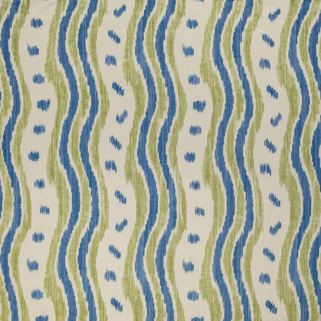 LEE JOFA BFC-3687.523.0 IKAT STRIPE BLUE/LIME Fabric - Eade's Wallpaper