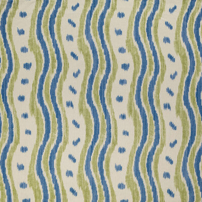 LEE JOFA BFC-3687.523.0 IKAT STRIPE BLUE/LIME Fabric - Eade's Wallpaper