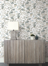 York BL1715 Moon Flower White & Blue Wallpaper