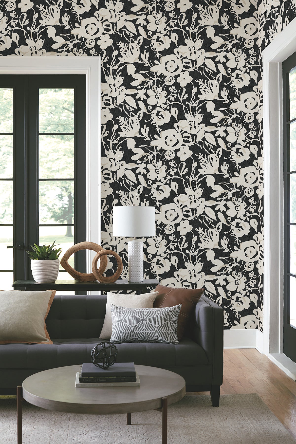 York BL1733 Brushstroke Floral Black Wallpaper