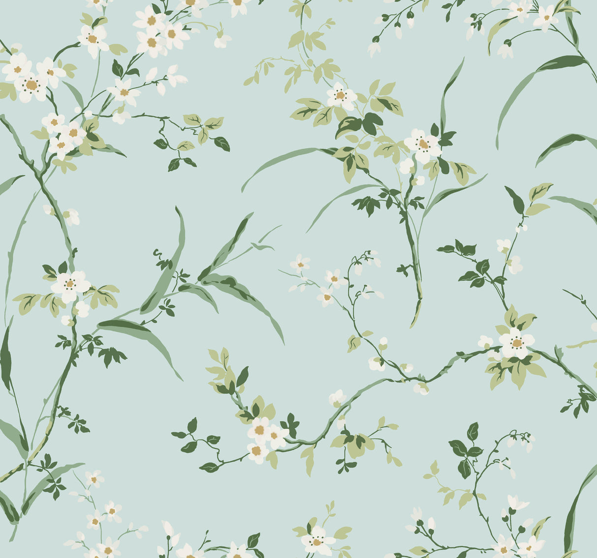 York BL1742 Blossom Branches Spa Blue Wallpaper