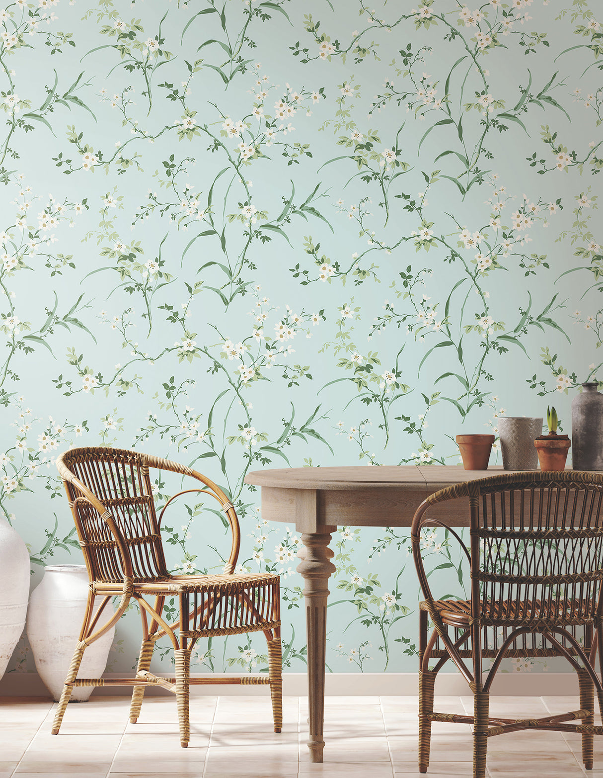 York BL1742 Blossom Branches Spa Blue Wallpaper