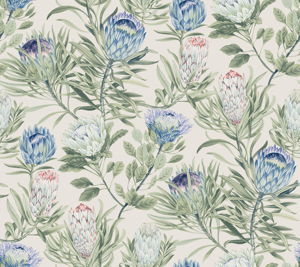 York BL1753 Protea Cream & Blue Wallpaper