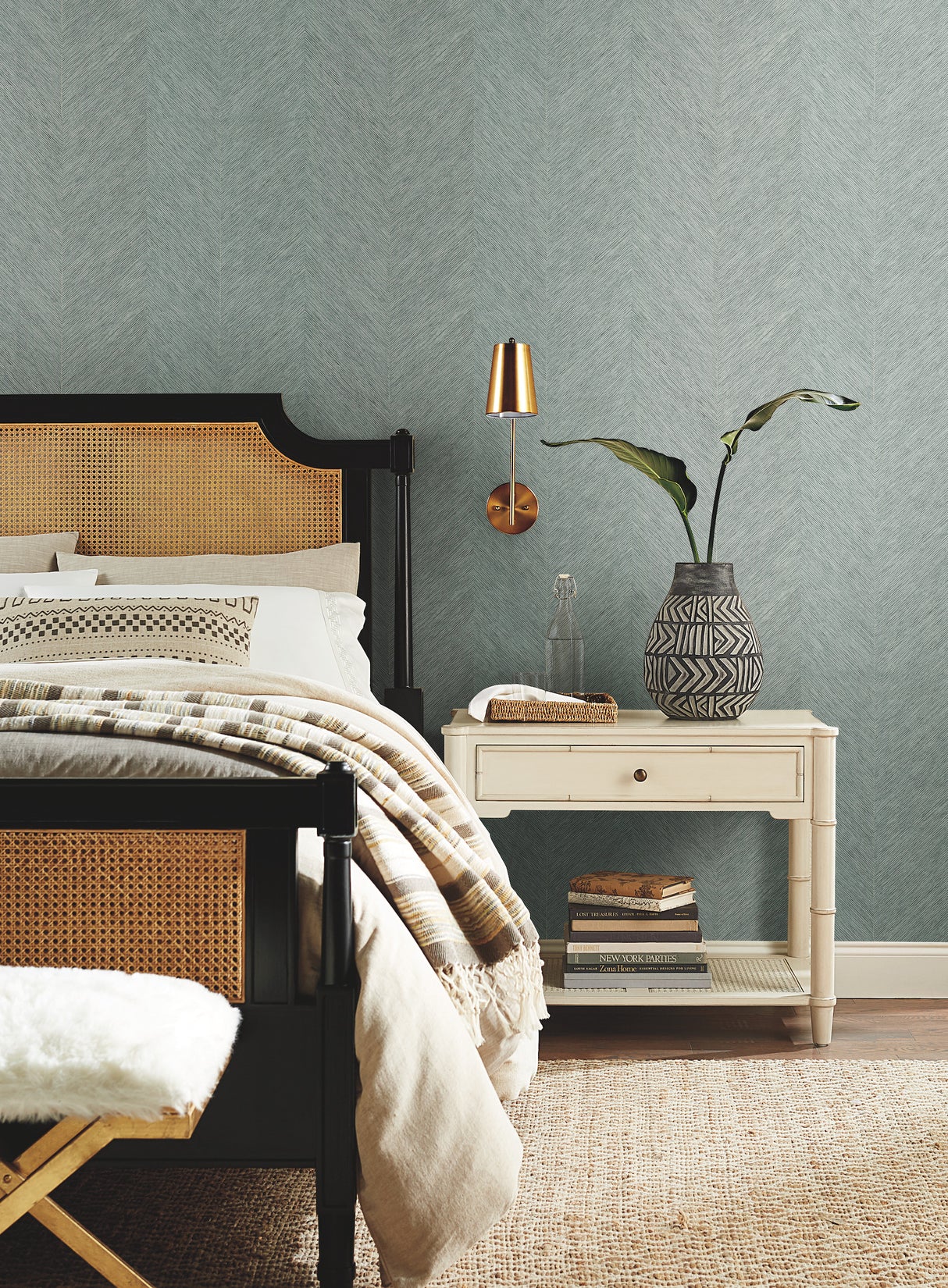 York BO6605 Chevron Blue Metallic Wallpaper