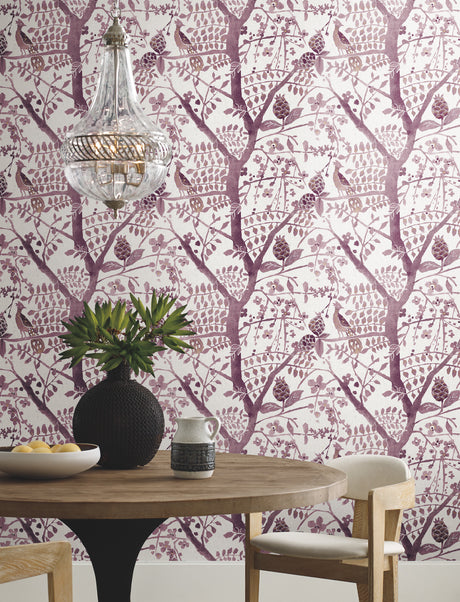 York BO6631 Peacock Block Print Purple Wallpaper