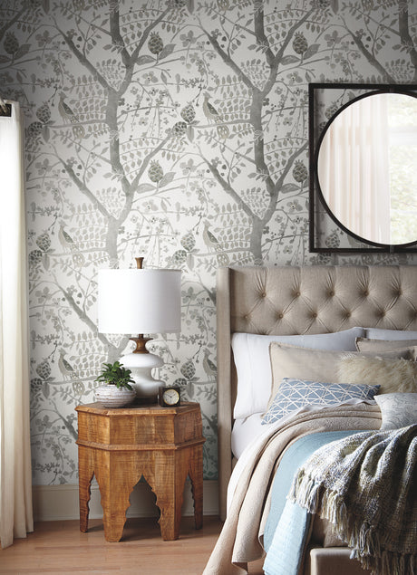 York BO6633 Peacock Block Print Grey Wallpaper