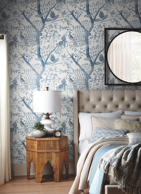 York BO6634 Peacock Block Print Blue Wallpaper