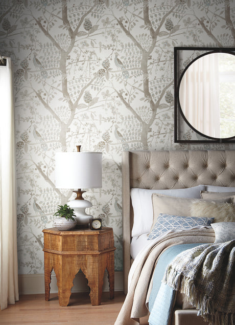 York BO6635 Peacock Block Print Off White Wallpaper