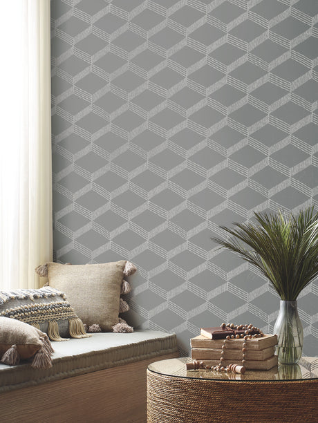 York BO6722 Palisades Paperweave Grey & White Wallpaper