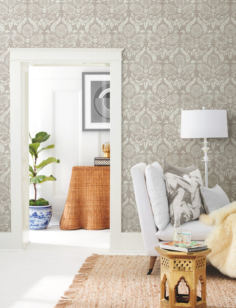 York BO6732 Laurel Damask Brown Wallpaper