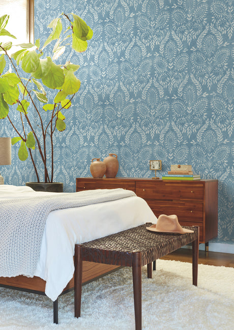 York BO6733 Laurel Damask Blue Wallpaper