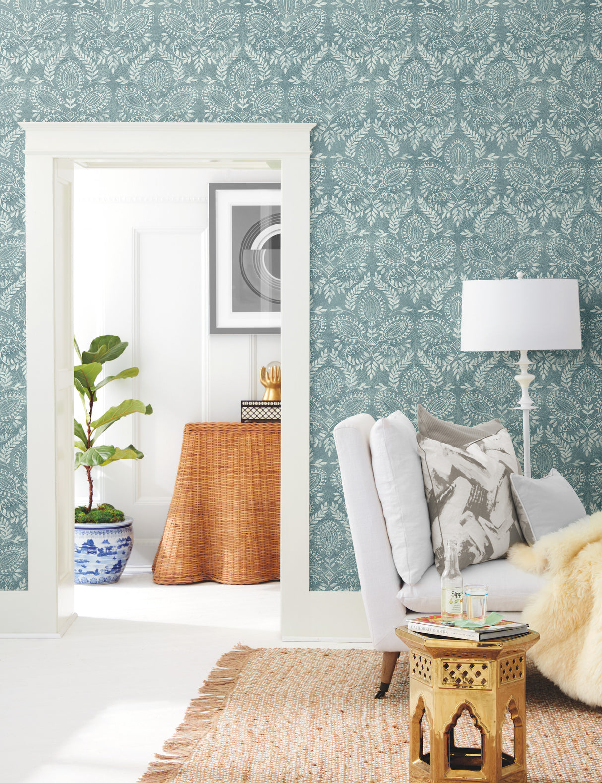 York BO6735 Laurel Damask Teal Wallpaper